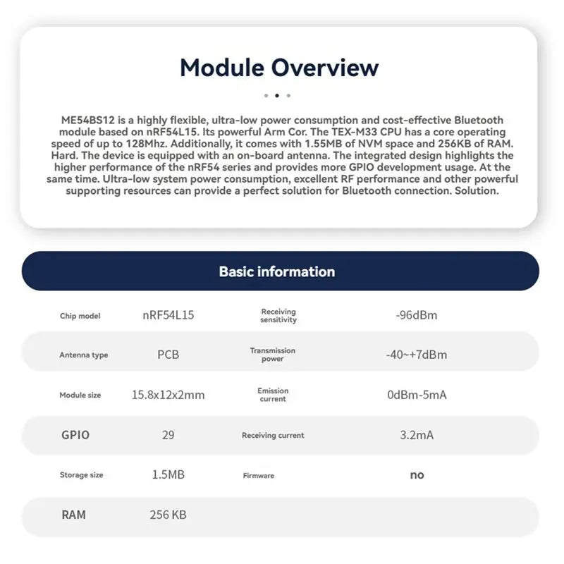 [B24B!】 ME54BS12 Bluetooth 6.0 Module NRF54L15 BLE Mesh Wireless Data Transmission Support Thread Matter