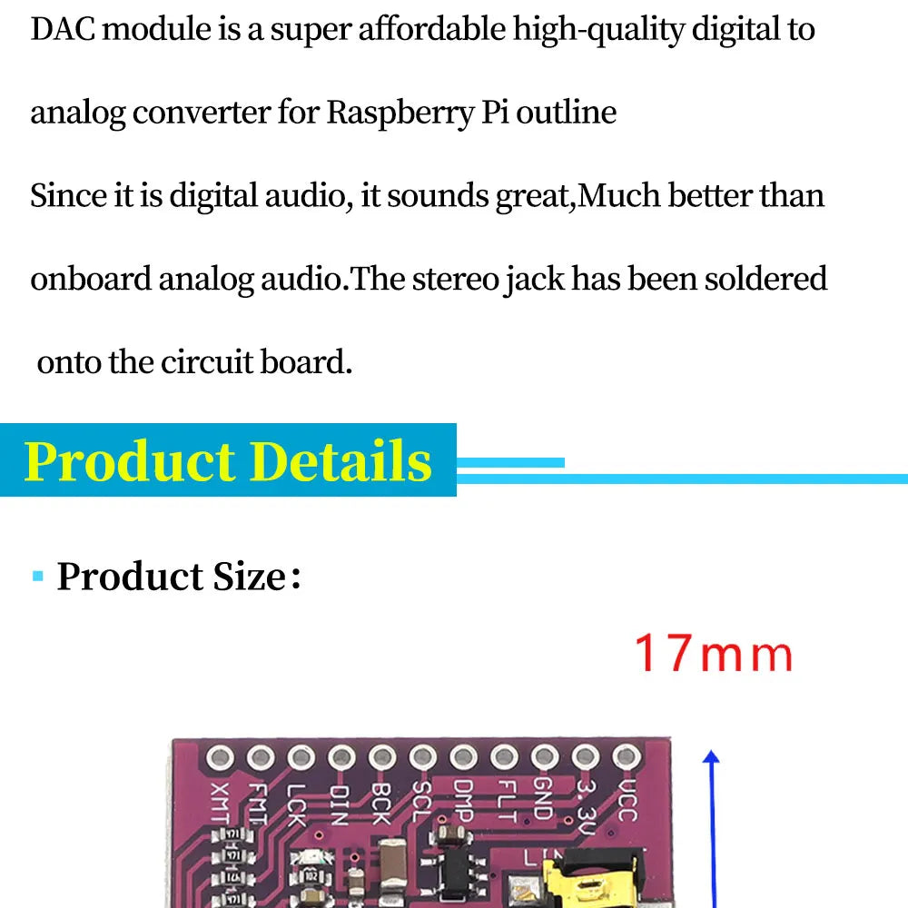 GY-PCM5102 I2S IIS Digital Audio DAC Decoder Board High Fidelity Lossless For MCU & Raspberry Pi