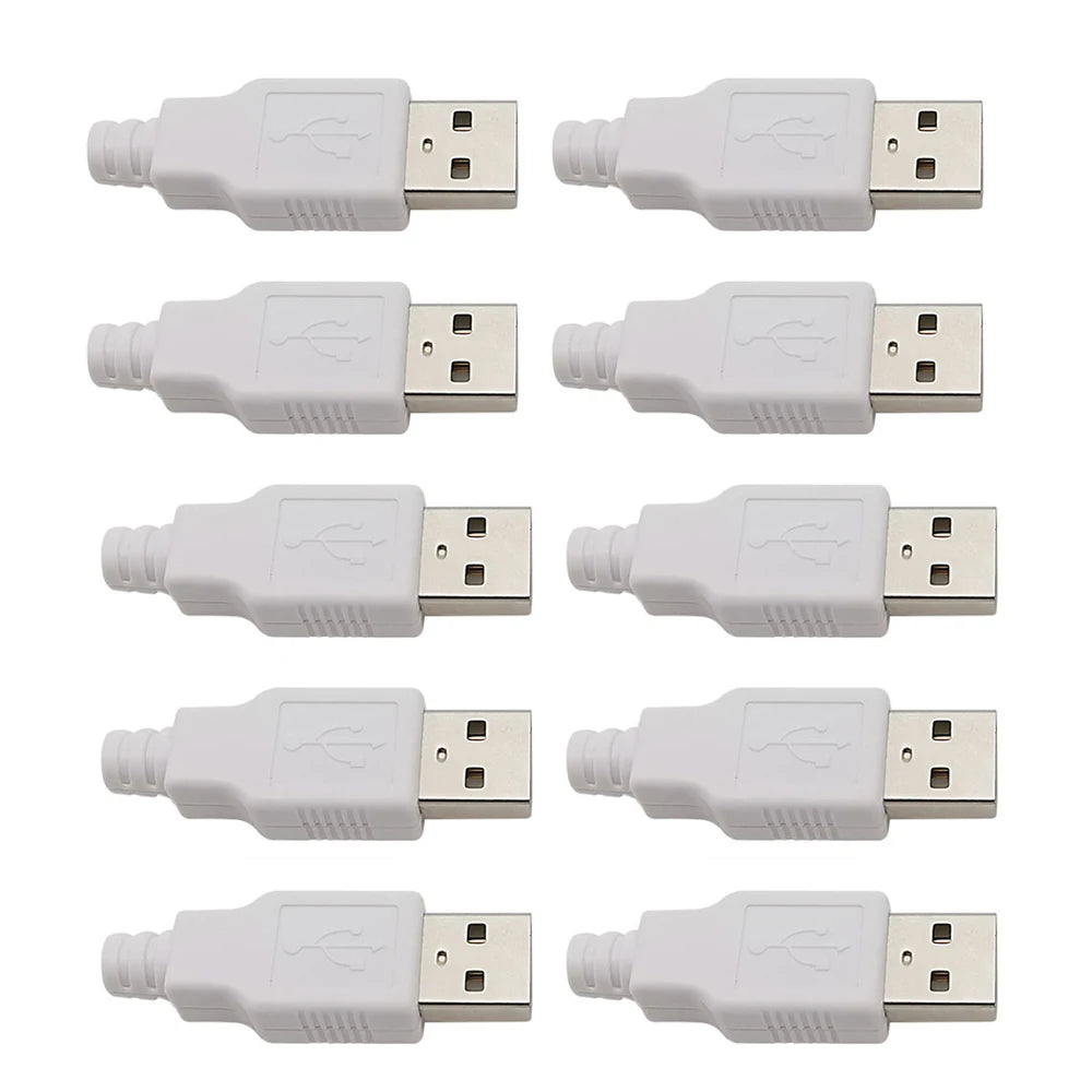 10Pcs USB Type A Connector Male Female 4 Pin Plug Socket With Black White Plastic Cover USB 2.0 Type-A Soldering DIY Kits