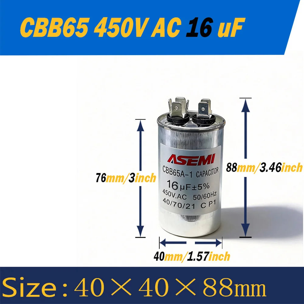 100uF CBB65 450V AC 40uF 45uF 50uF 60uF 65uF 70uF 80uF 90uF Motor Capacitor Air Conditioner Compressor Start Capacitor