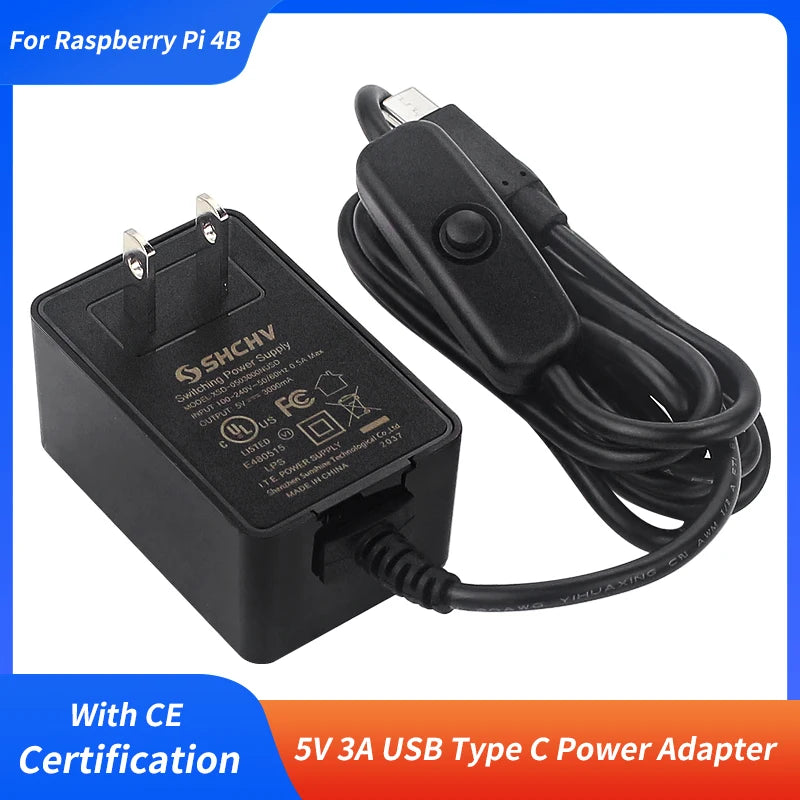 Raspberry Pi Power Supply 5V 3A USB Type C Power Adapter With Switch CE Certification Charger For Raspberry Pi 4B