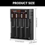 POWERKAN Q4 4-Bay Charger for 1.2V Ni-MH AA AAA & 3.7V Li-ion 18650 26650 Batteries with USB Output