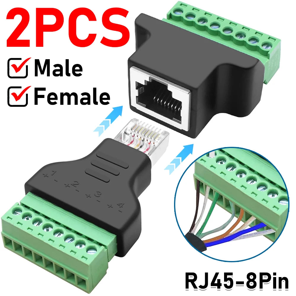 RJ45 Male Female To 8 Pins Screw Terminal Block Adapter RJ45 8P8C Breakout Board for Cat7 Cat6 Cat5 Ethernet Extender Connector
