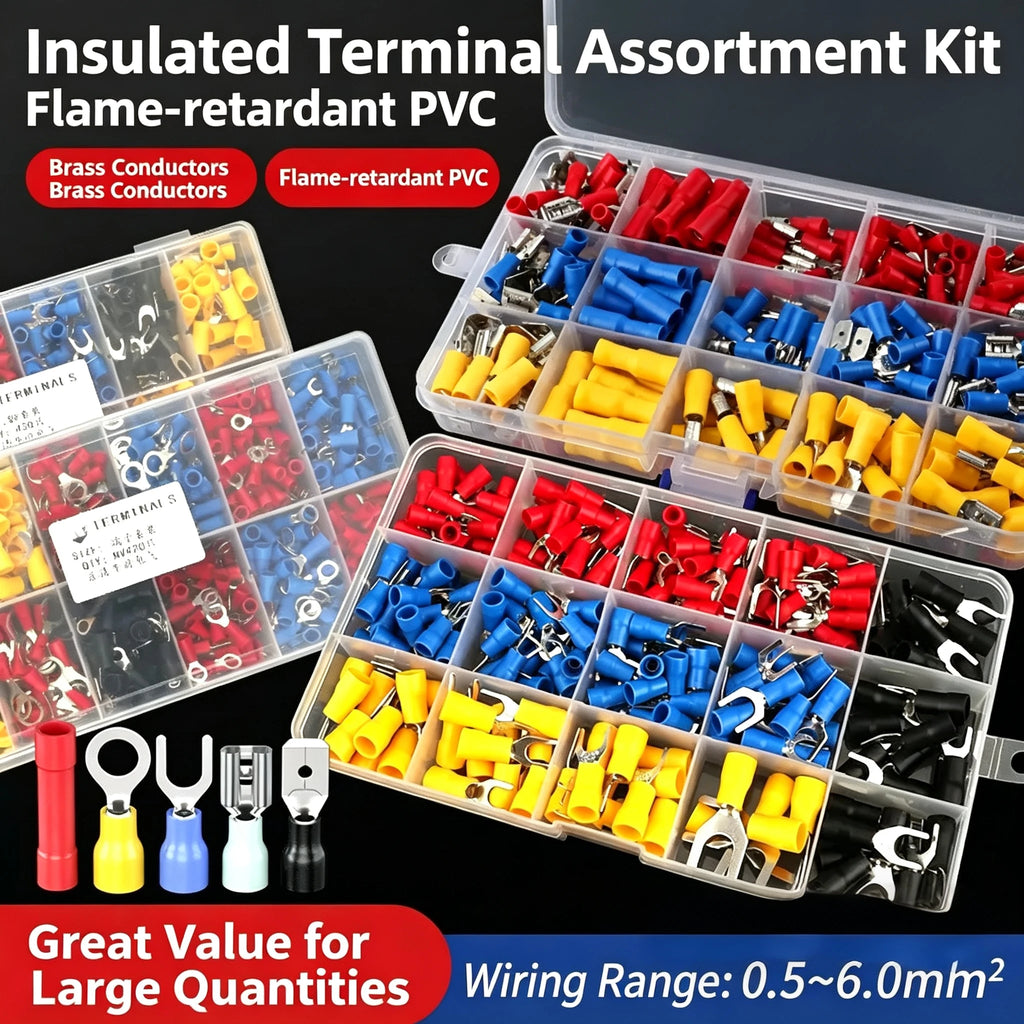 Automotive Insulated Crimp Terminals Kit, Male Female Spade Ring Fork Butt Lugs, Assorted Electrical Wire Connector Set for Car