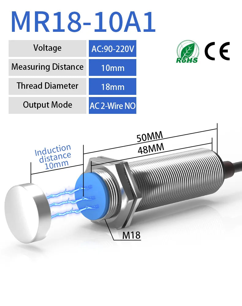 GTRIC Magnetic Reed Switch Proximity Sensor LG18A3 Premium M18 Cylinder Series 10-30 90-220V 10mm Sensing Distance NO NC