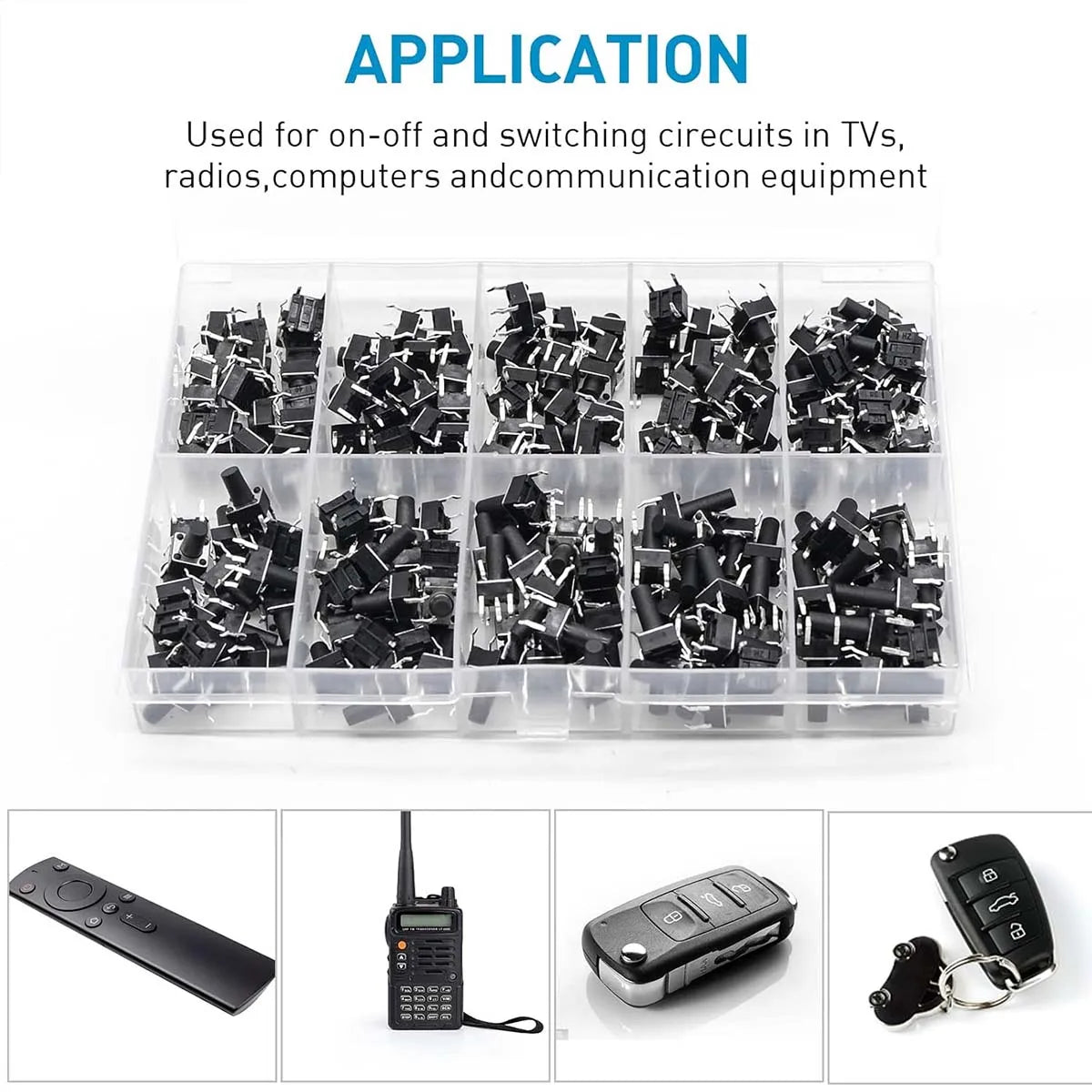 100Pcs 6x6mm Tactile Push Button Switch Assortment Kit, 9 Stem Heights 4Pin Vertical Momentary Micro Switches for Circuit Repair