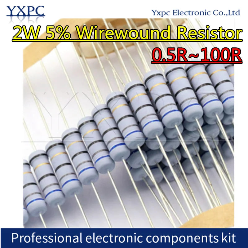 20pcs 2W 5% Wirewound Resistor Fuse 0.05R 0.1R 0.15R 1R 2.2R 4.7R 5.1R 10R 20R 22R 47R 51R 100R  0.1 0.22 0.33 0.47 0.5 1 ohm
