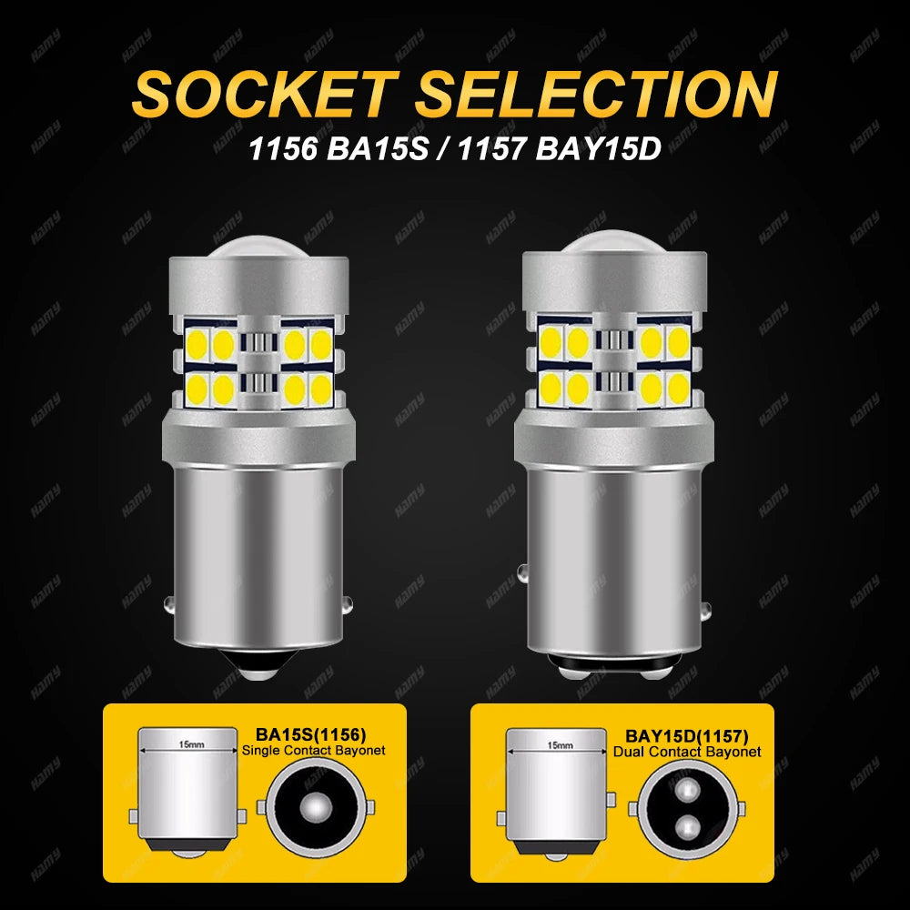 2 PCS Super Bright 1157 BAY15D 1156 BA15S LED Bulbs 12V 3030-24SMD 6500K White Car Turn Signal Tail Reverse Parking Brake Lights