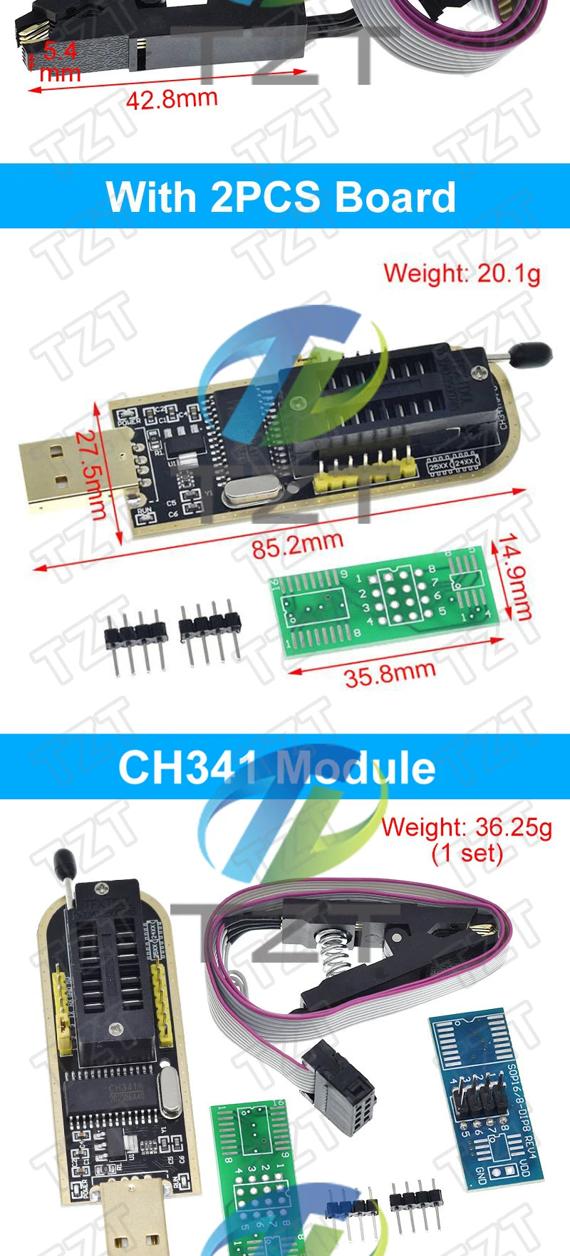 CH341A CH341B 24 25 Series EEPROM Flash BIOS USB Programmer Module + SOIC8 SOP8 Test Clip + 1.8V adapter + SOIC8 adapter DIY KIT