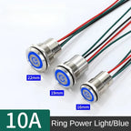 16/19/22mm IP67 Waterproof Metal Push Button Switch 10A High Current LED Light Momentary Latching Outdoor Power Switch Red Green