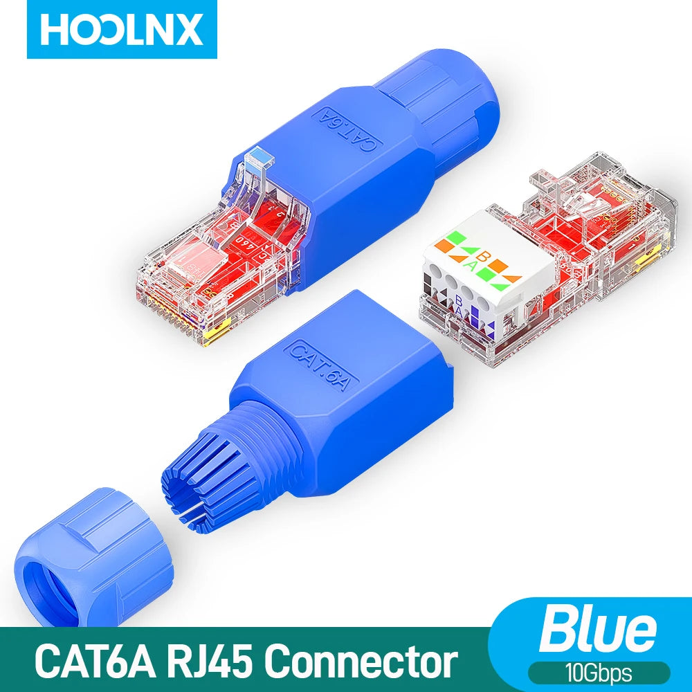 Hoolnx Tool Free RJ45 Connector, Tool Less UTP CAT6 CAT6A Field Termination Modular Plug for Solid Stranded Lan Ethernet Cable