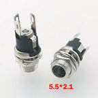 1pc 5.5 X 2.1 2.5MM Screw Locking DC Power Connector Female Plug & Metal Panel Mount Socket Locable Secure Standard Plug Socket