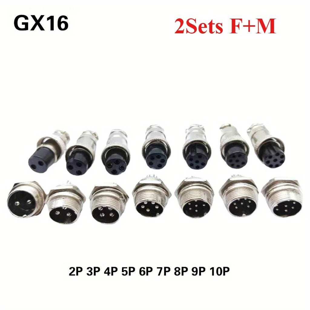 2 Sets  Male + Female GX16 Aviation Connector Plugs,2P/3P/4P/5P/6P/7P/8P/9P/10P Configurations Ideal