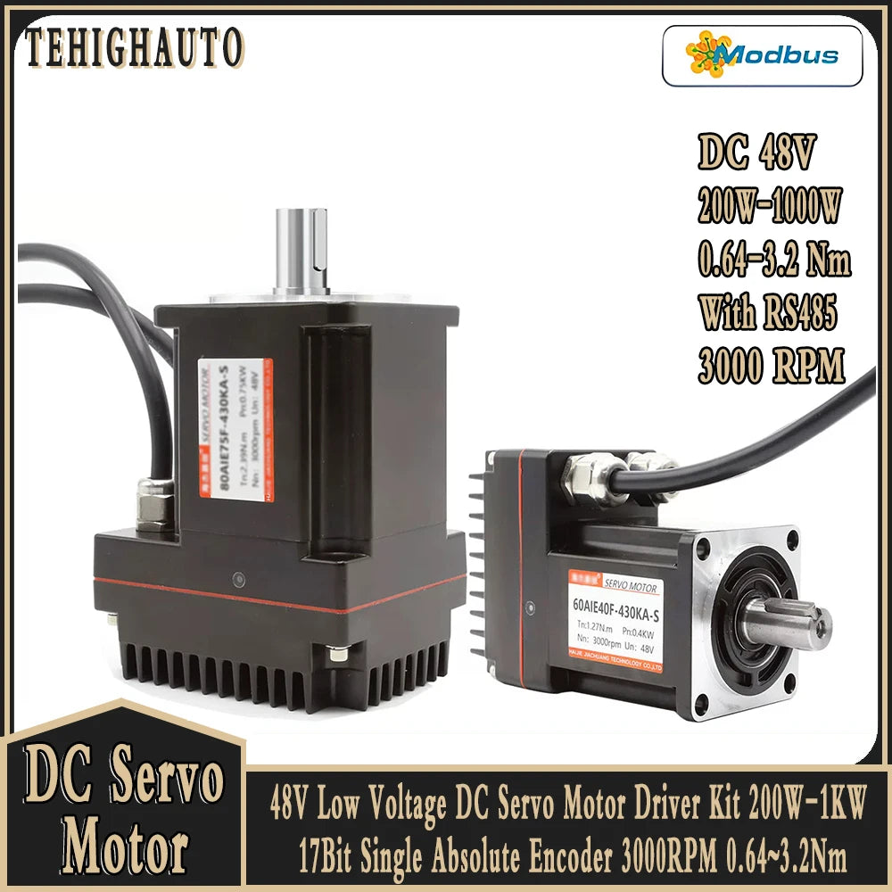 48V DC Servo Motor All-in-one Built In Drive 200-1000W Low Voltage 60/80mm Motor 17Bit Absolute Encoder 3000RPM With RS485