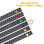 600pcs=6colors x 100pcs 5050 5730 1210 1206 0805 0603 0402 SMD LED Diode Kit Red / Green / Blue / White / Yellow/ Orange
