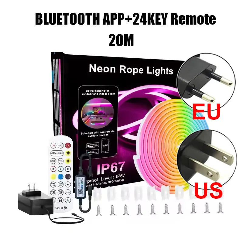 24V Addressable Neon Led Ribbon 5M 10M 15M 20M Bluetooth Led String Lights Waterproof Outdoor Lighting Rgbic Strip Neon Rgb Tape