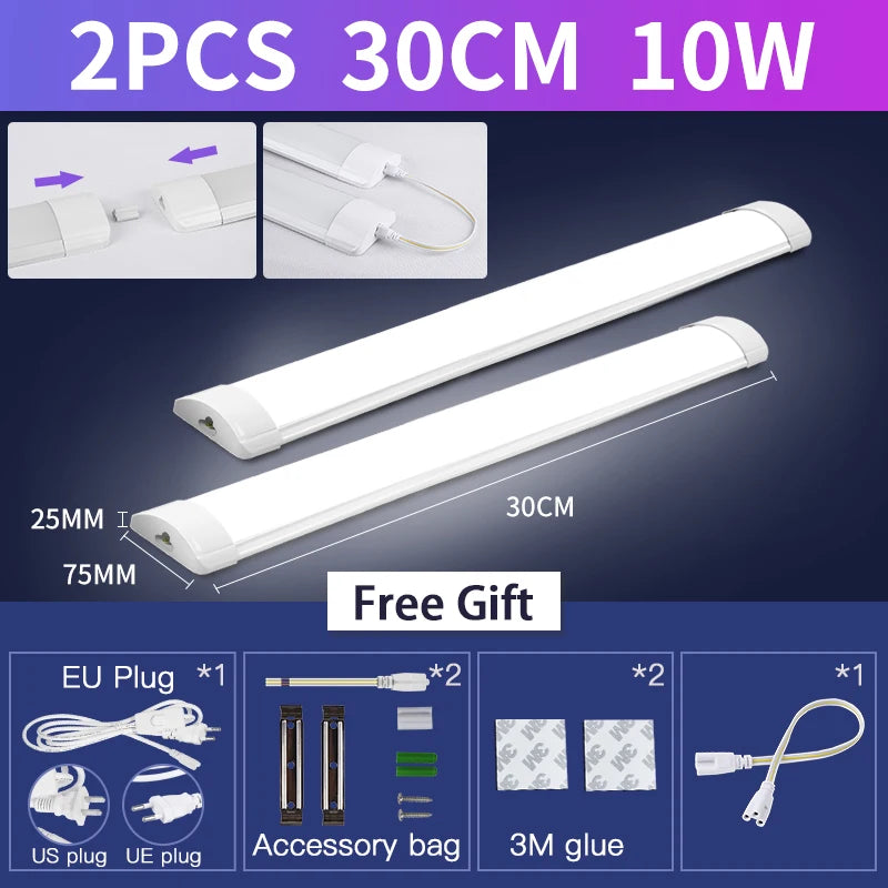 Led Tube Light With Switch Wire 110V 220V 10W 20W Lighting Strip Lamps 30/50cm For  Living Room Bedroom Closet Kitchen Lamp