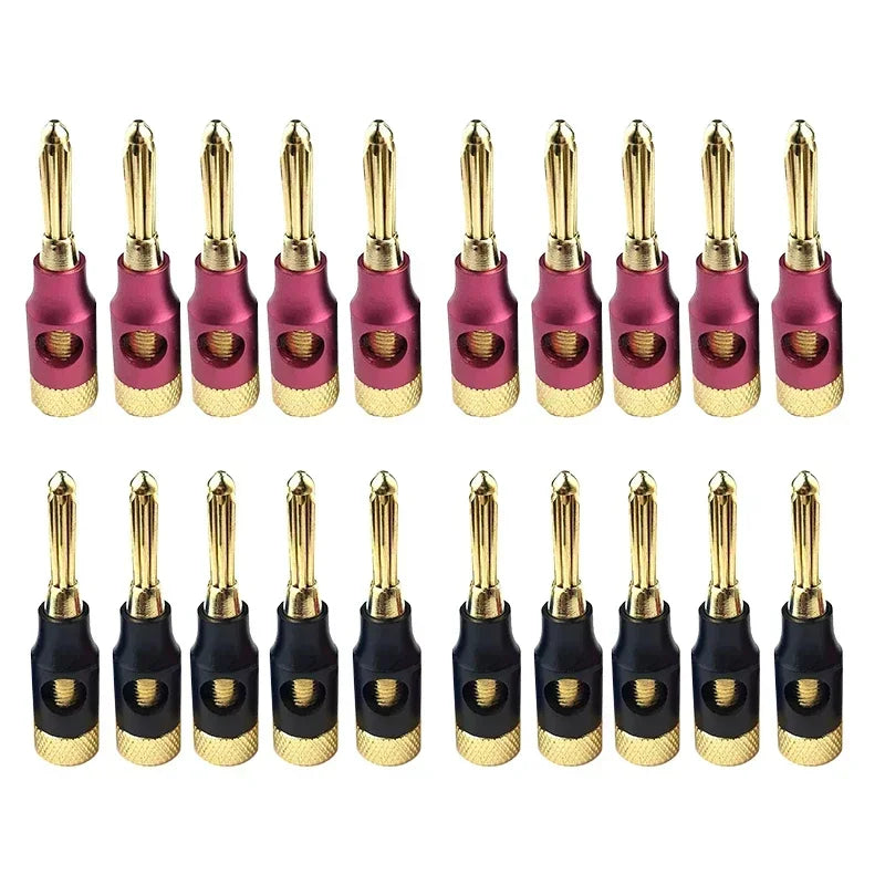 20pcs/10pairs 4MM Nut Banana Plugs 24K Gold-plated Connector With Screw Lock For Audio Jack Speaker Plugs Black&Red