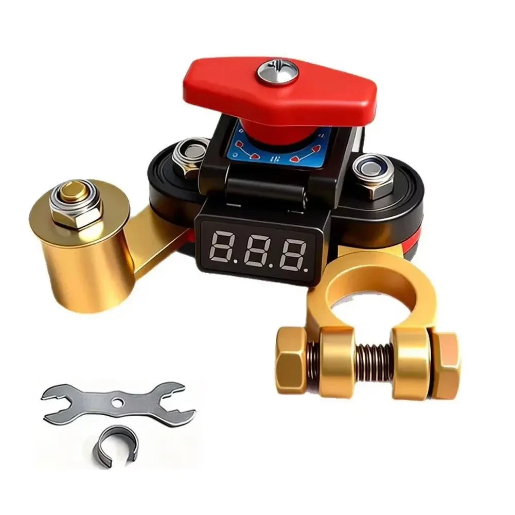 12V 24V Battery Disconnect Switch with Voltage Display Switch & Relays Instant Brass 360 Rotatable for Car Marine Power Protect
