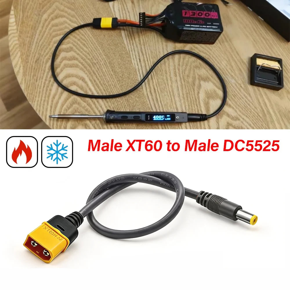 50cm XT60 Male Bullet Connector To Male DC DC5525 Power Cable 5.5x2.5mm Adaptor For TS101 PINE64 Electronic Soldering Iron