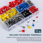 750PCS Double Wire End Ferrules Kit Multipurpose Reliable Twin Wire End Ferrules with Box Easy to Utilize for Cable Connecting