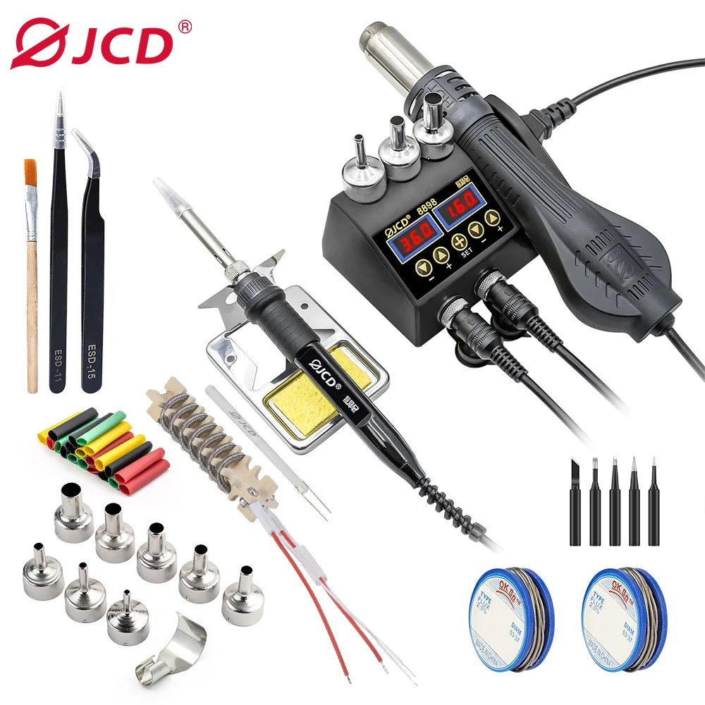 JCD 2 in 1 750W Soldering Station LCD Digital Display Rework Welding Station for Cell-phone BGA SMD IC Repair Solder Tools 8898