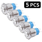 5 PCS 16mm 19mm 22mm Metal Push Button Switch 12v Ring Power Buttons Waterproof LED Light Self-lock Self-reset 220V High Head