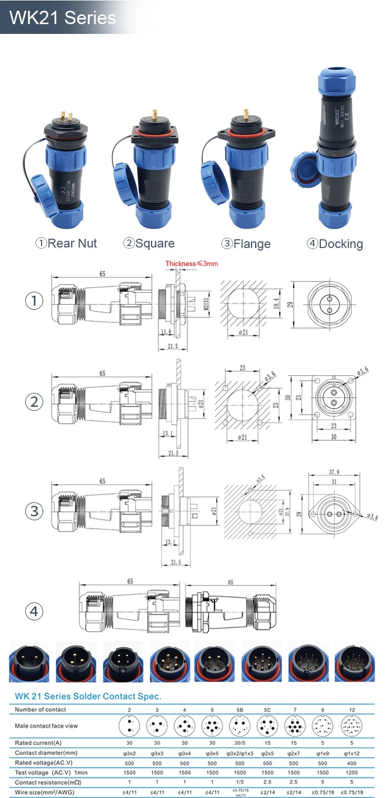 SP11 Tin Soldering Waterproof Connector IP68 Male Plug&Female Socket Rear-nut Docking Panel Mount 2/3/4/5 Pin Cable Wire Connect
