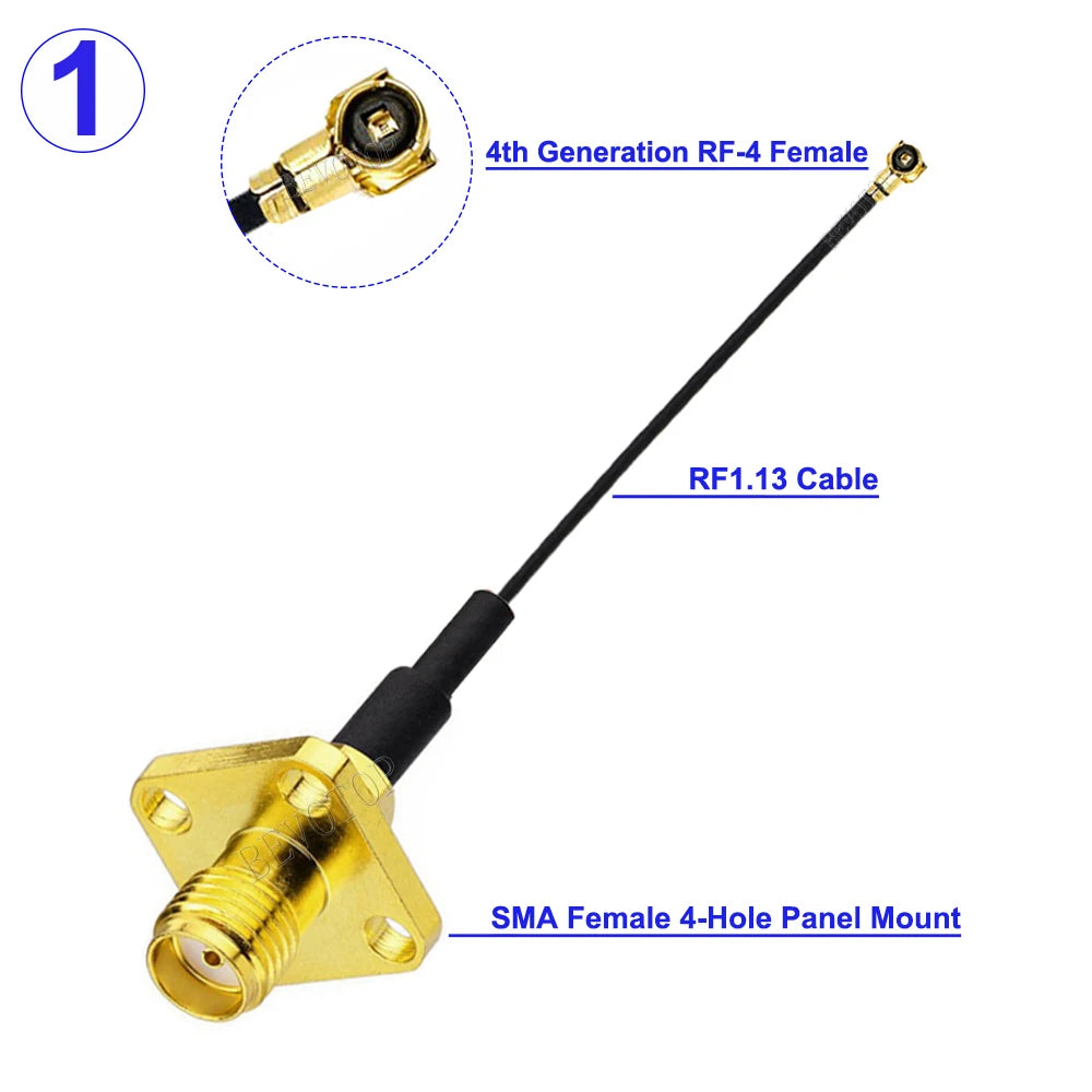 1Pcs 4-Hole Panel Mount SMA Female Flange to IPX RF-1 Connector RF1.13/RF1.37/RG178 WIFI Antenna Pigtail Extension Jumper Cord