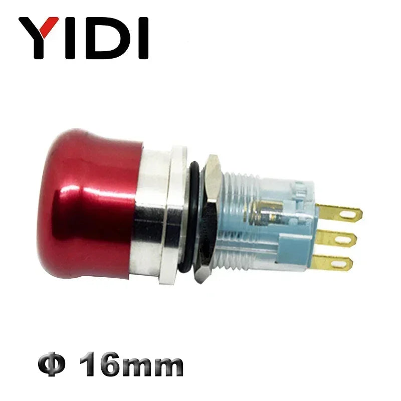 16mm 19mm 22mm Emergency Stop Switch Mushroom Round E-stop Metal Push Button Stop Switch 1NO1NC 2NO2NC Latching Switch On Off