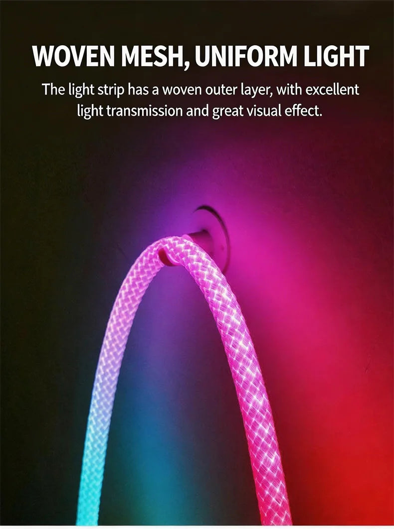 360 Glow Round RGB Neon LED Woven Strip Light 24key Bluetooth APP Remote Control 5V USB WS2812B Music Sync Waterproof Rope Decor
