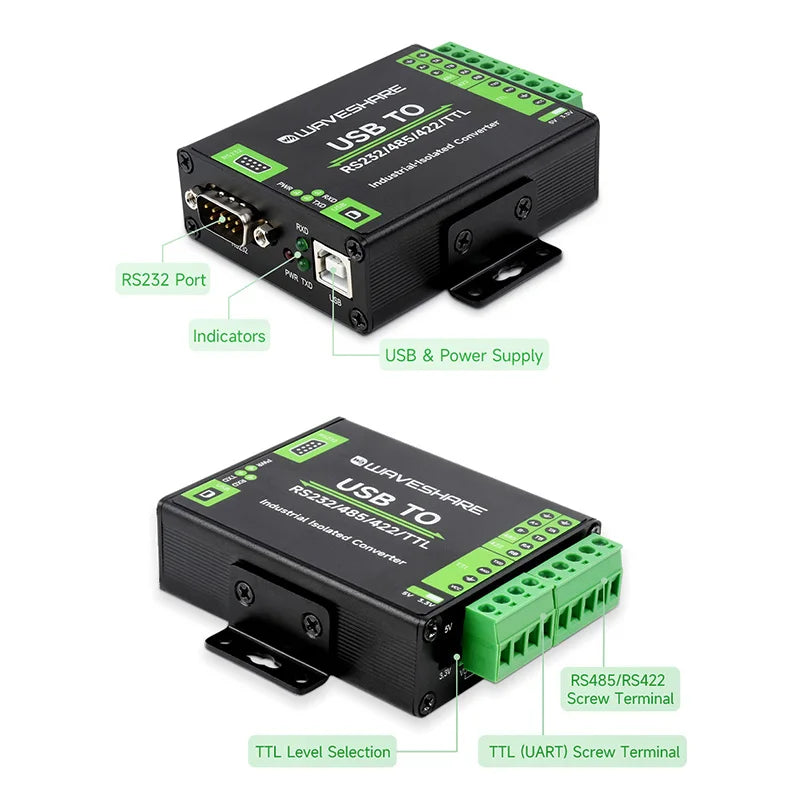 FT232RNL USB TO RS232/485/422/TTL Interface Converter Industrial Isolation Aluminium Case Support Mac Linux Android Windows