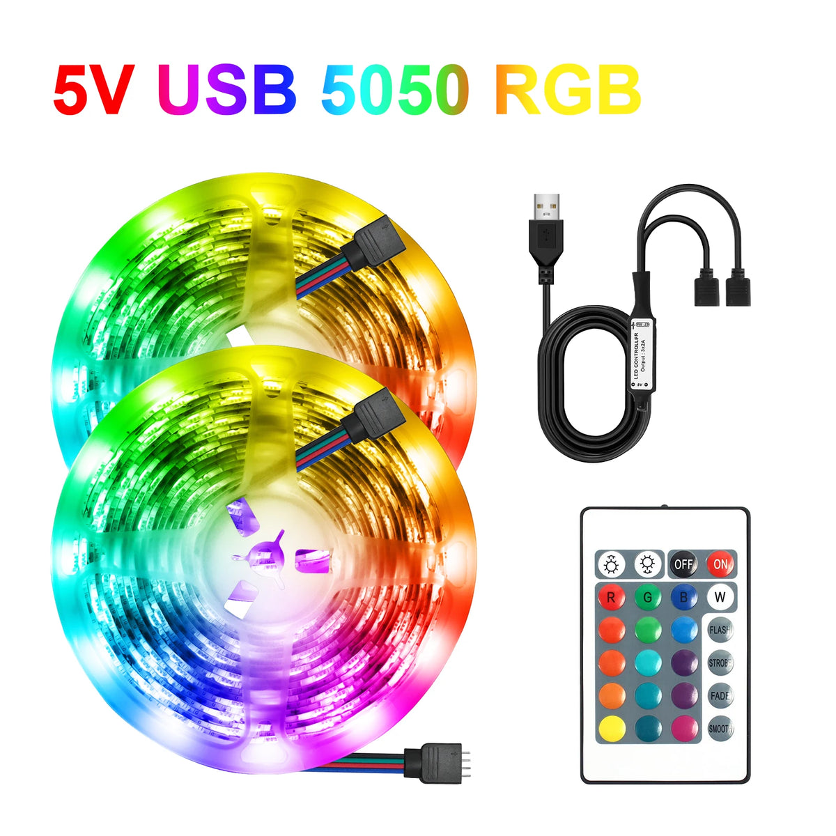 Smart 2IN1 USB LED Strip Lights RGB 5050 Remote Control Kit Flexible Ribbon LED Diode Tape Self-adhesive for TV Backlight