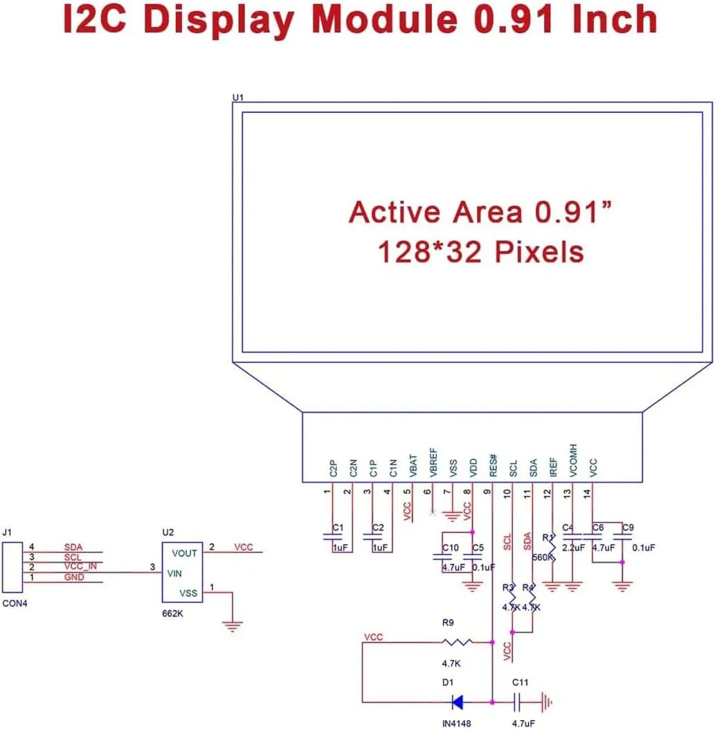 XZG 1-20PCS 0.91 Inch 128x32 IIC I2C  White /Blue OLED LCD Display DIY Module SSD1306 Driver IC DC 3.3V 5V for arduino