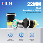 FILN 22mm 20A Stainless Steel Push Button Switch Waterproof IP66 High Current 12V/24V/110V/220V Auto Marine Industrial Control