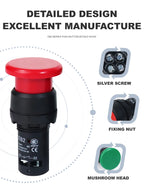 EB2 Big Red Green Push Button Switch On Off Latching Momentary Switch Large Mushroom Head Enter Button without Fixation 5A