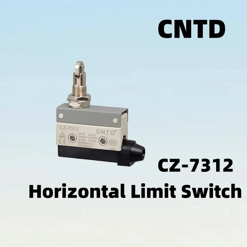 Limit Switch, CNTD CZ‑7312 reinforced plastic housing 1NO1NC contact, 10A 250VAC IP65 panel mount roller plunger, micro travel s
