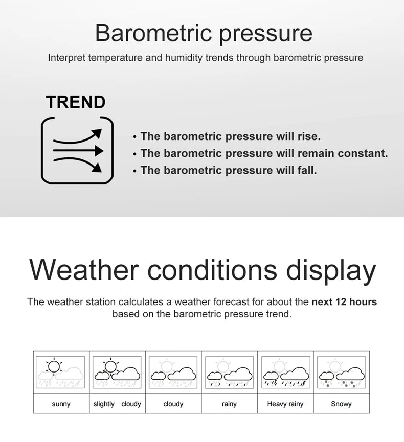 Wireless Table Weather Station Color LCD Digital Temperature Humidity Monitor Moon Phase Barometer Forecast Sensor Alarm Clock