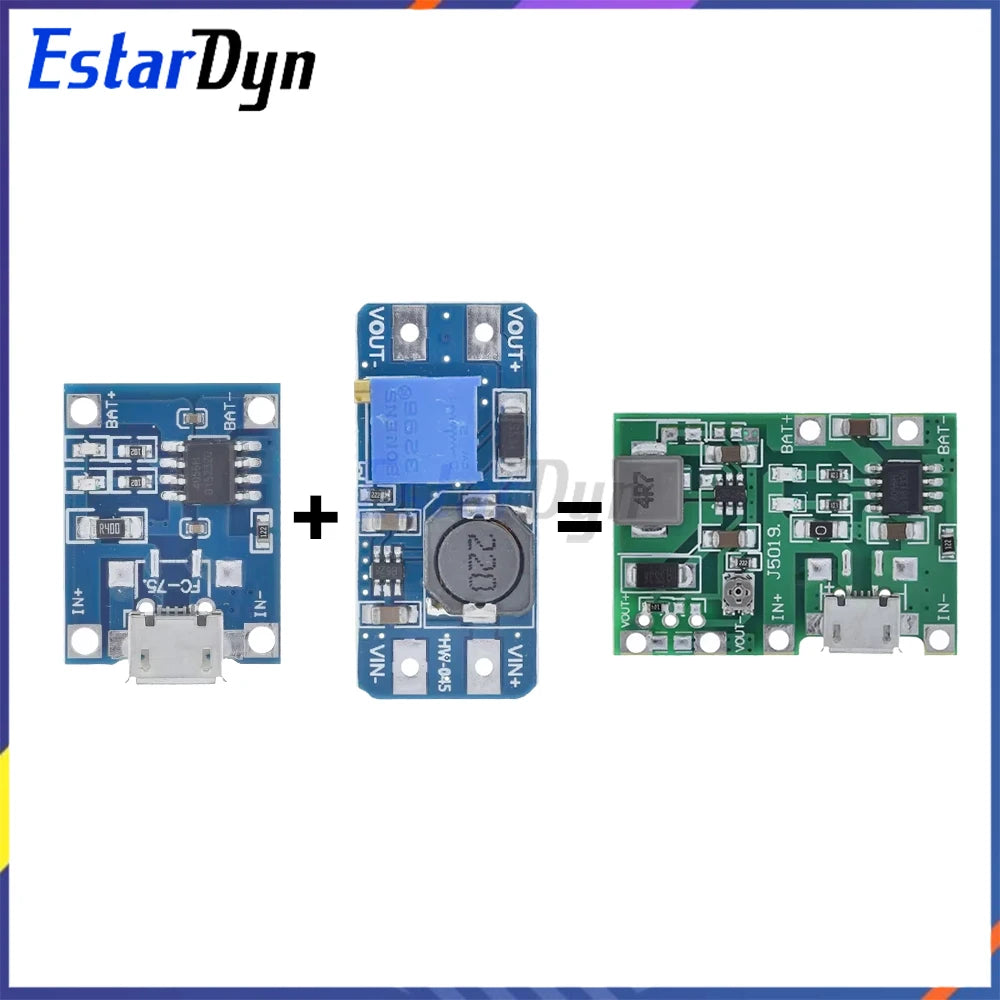 Lithium Li-ion 18650 3.7V 4.2V Battery Charger Board DC-DC Step Up Boost Module TP4056 + MT3608 DIY Kit Parts