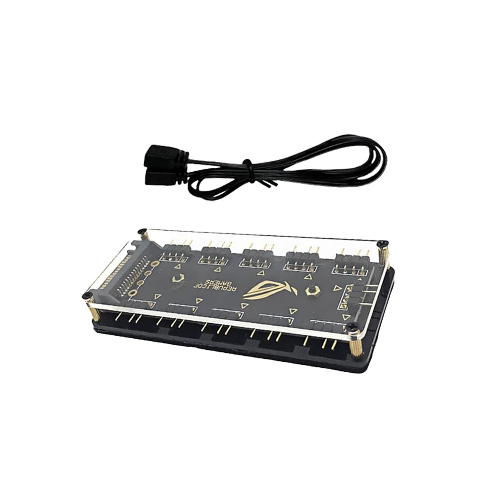 10 Port 5V 3PIN ARGB Fan Hub SATA Powered RGB Splitter for PC Case Addressable RGB Fan Light Strip