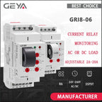 GEYA GRI8-06 DC Current Sensor Relay 18mm Width 2CO 8A AC/DC Current Testing Relay 24V-240V Wide Range