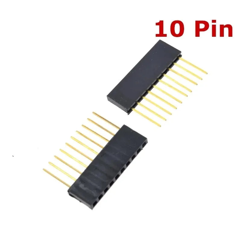 10PCS 2.54mm Single Row Pin 10MM PC104 Long Female Pin Header Socket Strip Stackable PCB Connector 1*6p 8p 10p For Arduino