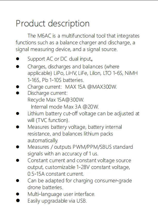 ToolkitRC M6AC 15A 300W Multifunctional LiPo Battery Charger Smart 1-6S Balance for RC Models - High Power RC Accessory
