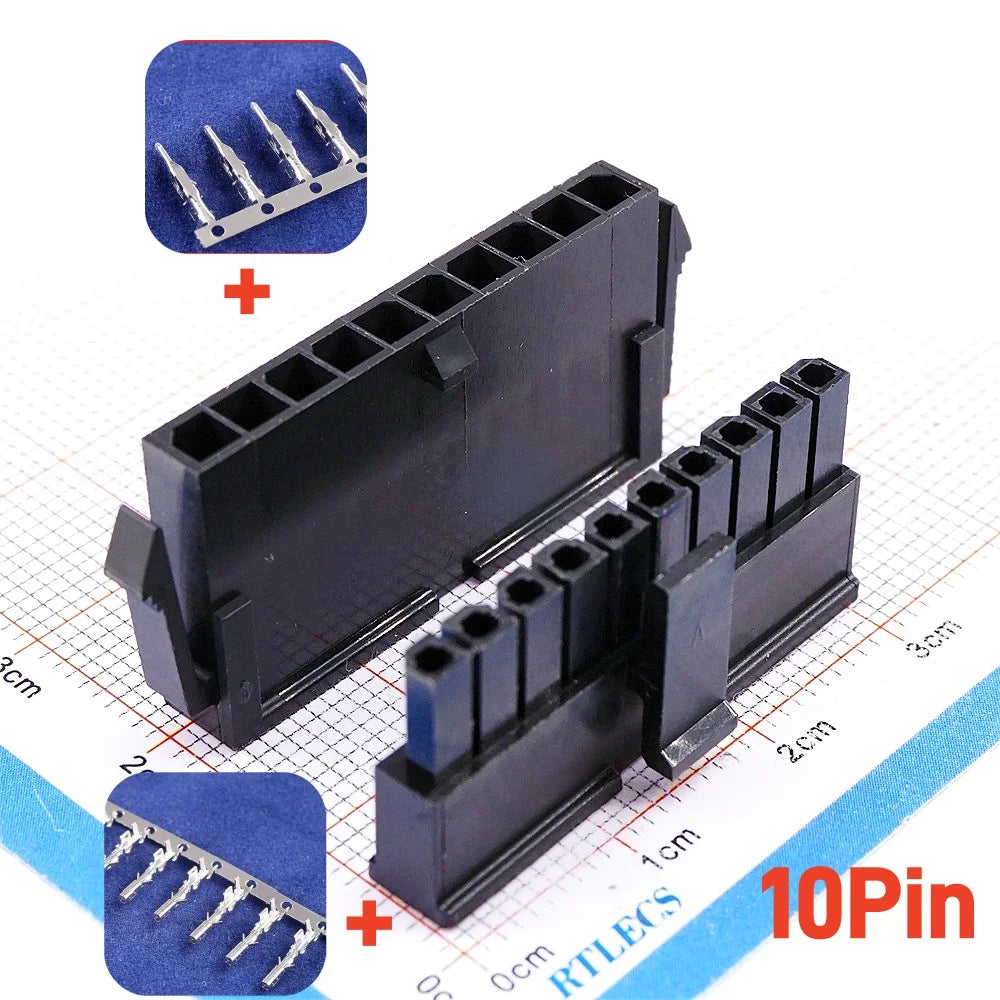10Sets Micro-Fit 3.0 MM Receptacle Housing + Plug Shell Panel Mount Ear + Male Female Crimp Terminal 2 3 4 5 6 7 8 9 10 Circuits