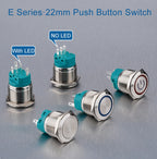 ABILKEEN 16/19/22MM Black Shell Metal Push Button Switch 1NO1NC Momentary/Latching Power Control Push Button with LED Light