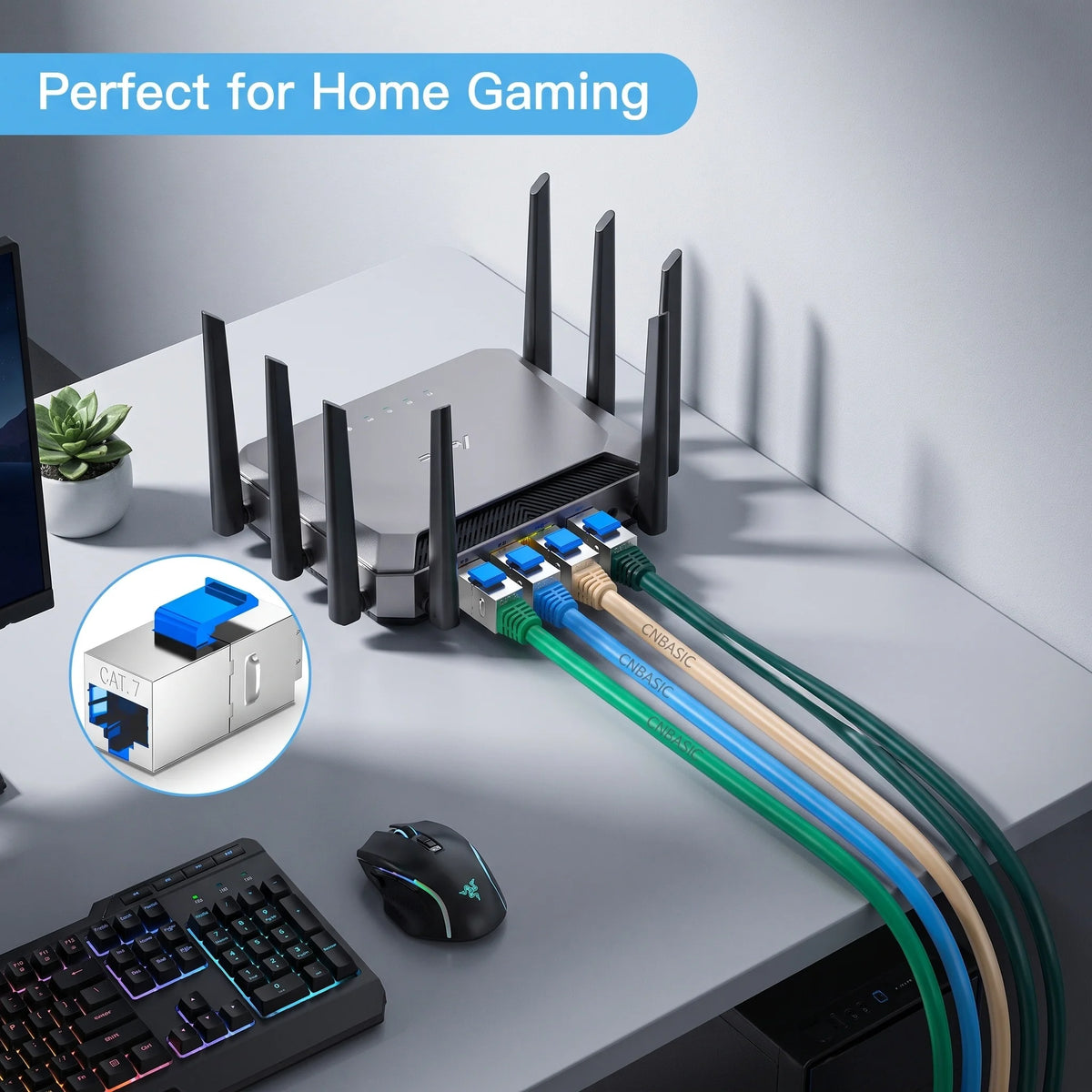 Keystone Modules CAT7 10Gbps Network Cabling Kit 600MHz Shielded Set, RJ45 Patch Cord, Patch Panel for Server Home Office