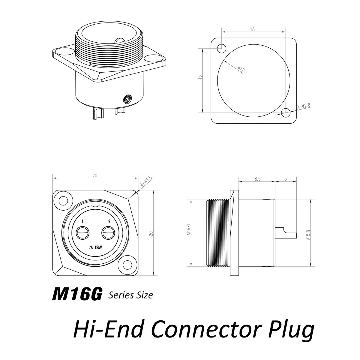 Monosaudio Pure Copper 2pin GX16 Male Socket Chassis GM16 24K Gold Plated Micro Male Connector