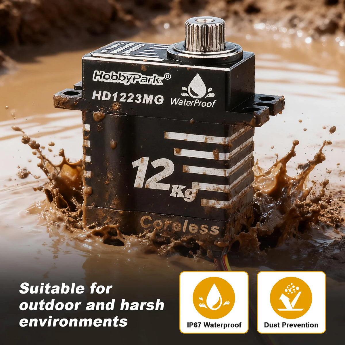 HobbyPark Waterproof 12kg HD1223 Digital High Torque Coreless Metal Gear Servo with Mount Arm Link Set for TRX4M 1/18 RC Crawler