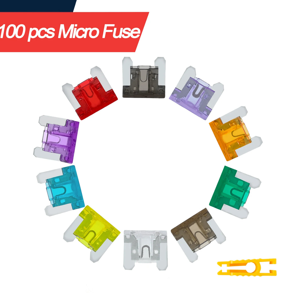 100pcs Auto Car Micro Fuses Blade Type Low Profile Mini Blade Fuse 2A 3A 5A 7.5A 10A 15A 20A 25A 30A 35A 40Amp For Truck Motor