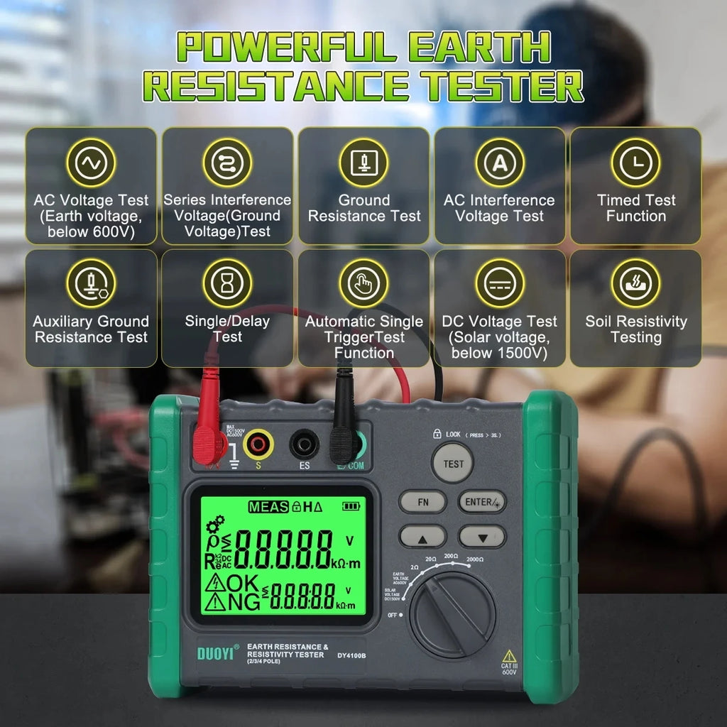 DUOYI 4100B Digital Ground Resistance Test Lightning Protection Detection Measuring Instrument Rocker Ground Resistance Tester